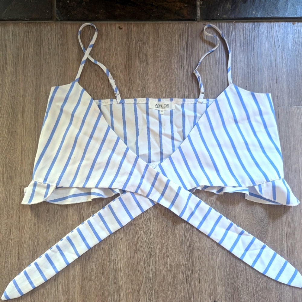 Blue and White Stripe Crop Top - WYLDR small